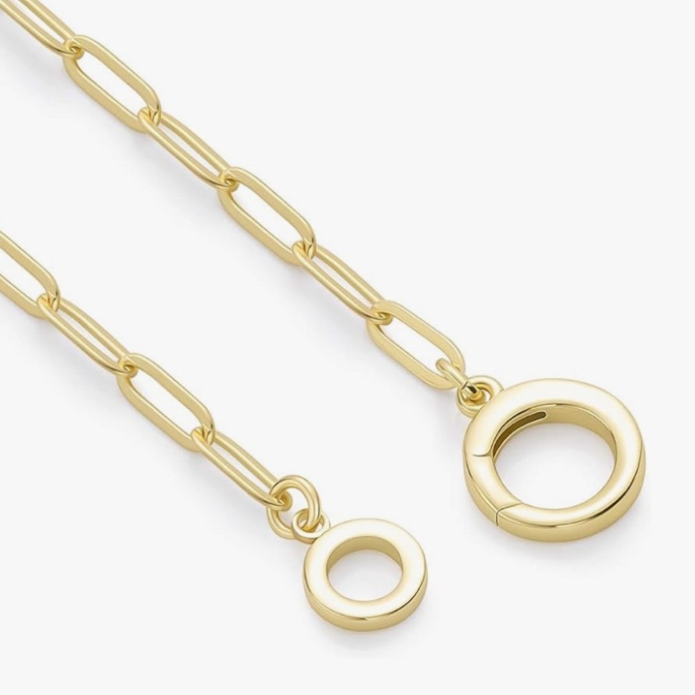 Classic Gold Interlocking Paperclip Circle Pendant Lariat Charm Holder Necklace - Picture 5 of 14